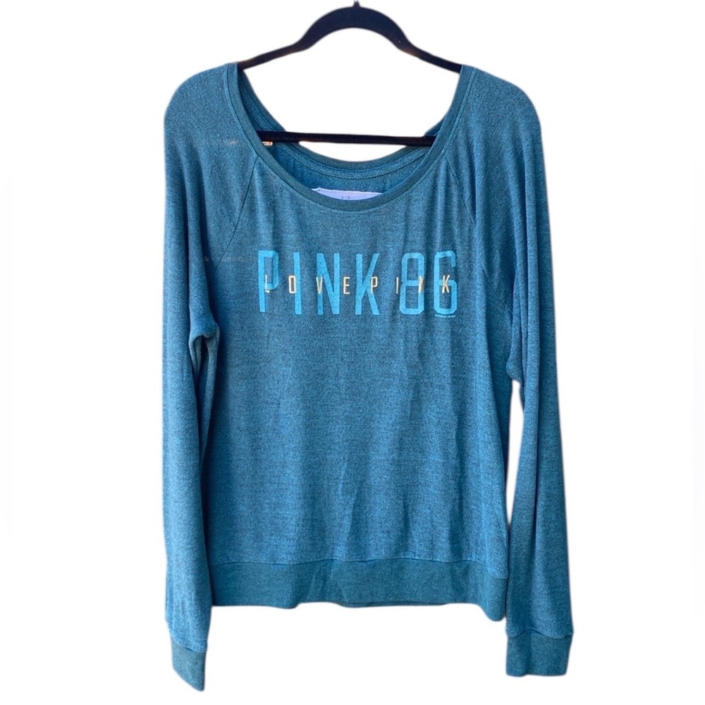 PINK Love Pink Crewneck Sweater Turquoise Blue - L